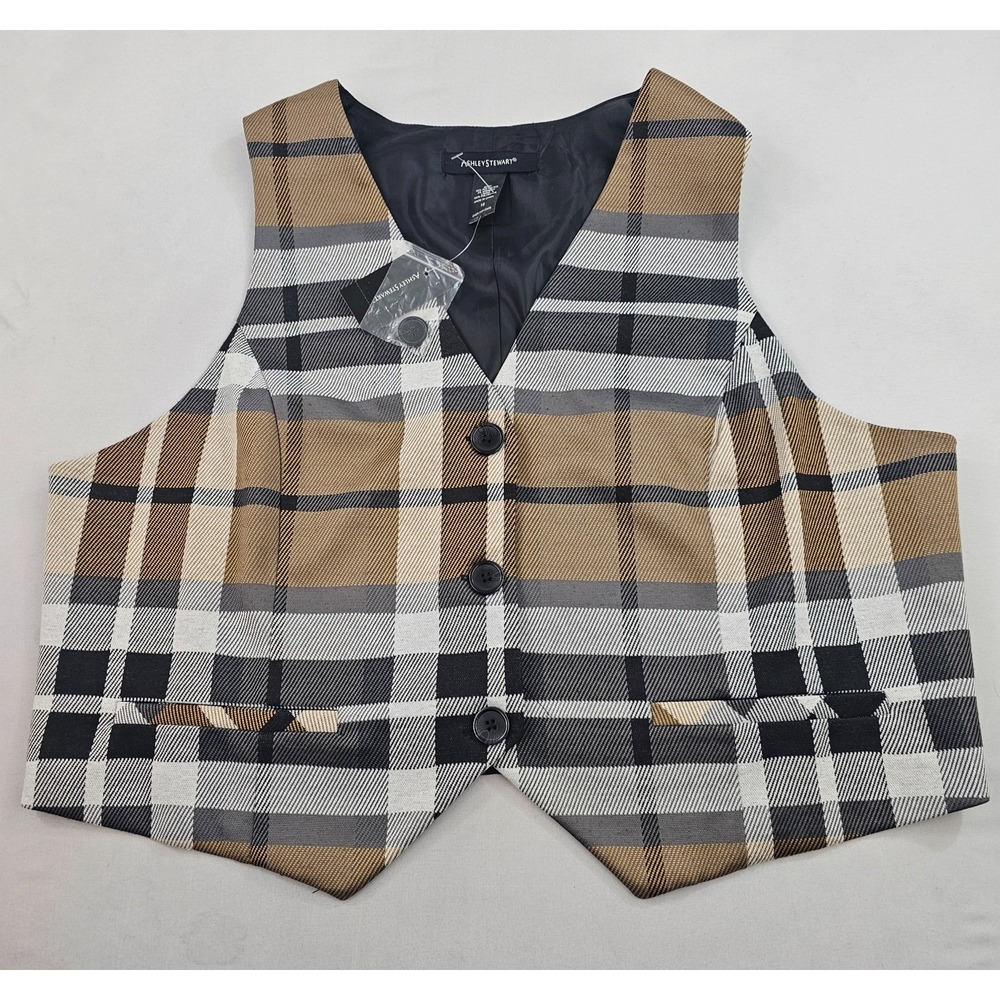 Ashley Stewart Womens Plaid Vest Size 18 Brown Check Button Front Chipmunk New